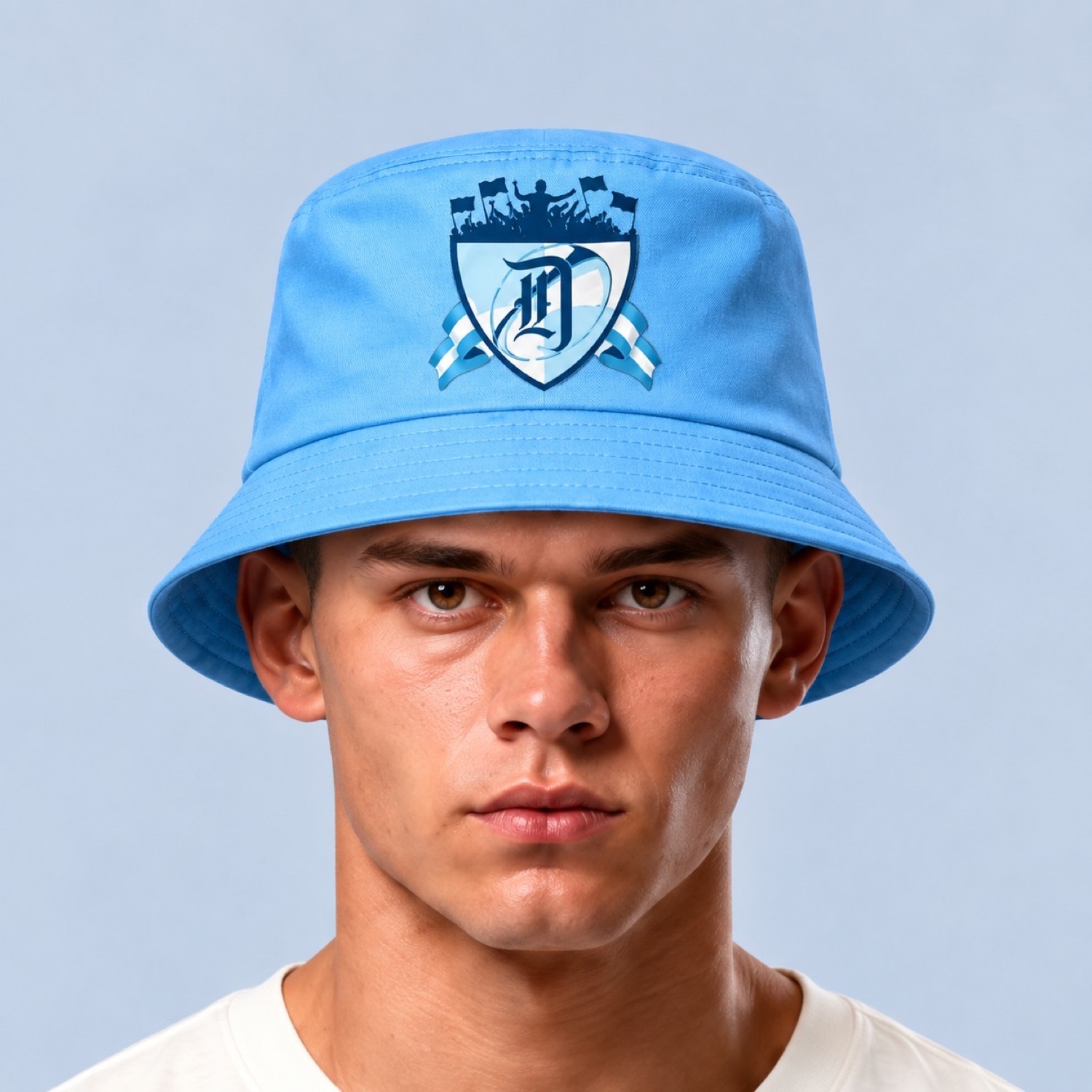 Hincha usando el piluso celeste La Escupefuego